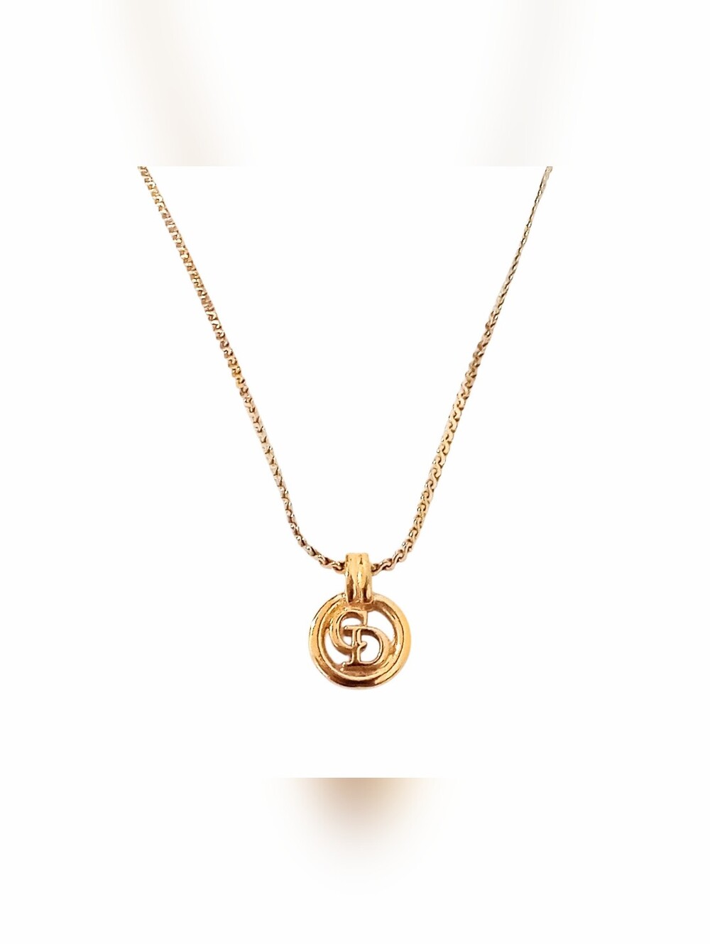 Christian Dior Vintage Small CD Pendant Gold Plated Necklace